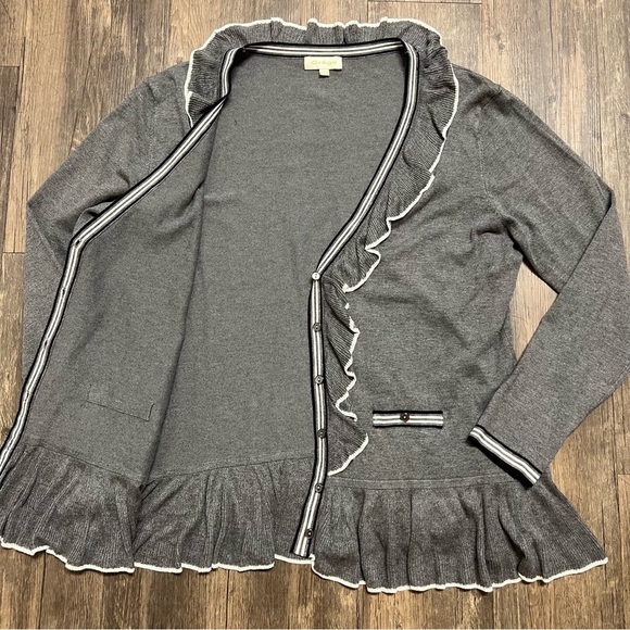 Grege Paris Ruffled Hem Long Sleeve Knit Cardigan V Neck Sweater Evening PartyXL - Picture 12 of 15